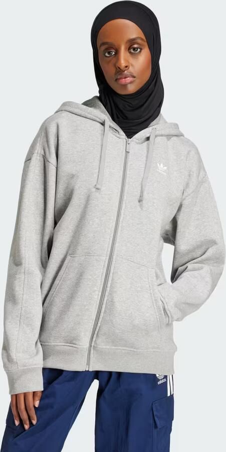 Adidas Essentials Fleece Ritshoodie Grijs- Dames Grijs - Foto 6