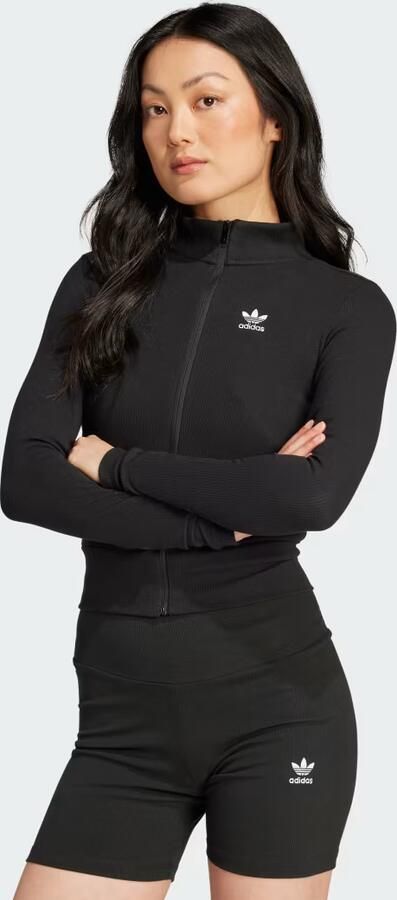 Adidas Originals Essential Ribbed Long Sleeve Full Zip Top Zwart- Dames Zwart - Foto 2