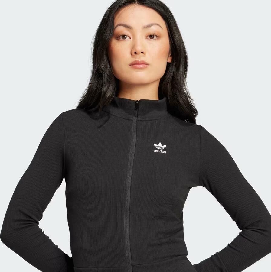 Adidas Originals Essential Ribbed Long Sleeve Full Zip Top Zwart- Dames Zwart - Foto 3