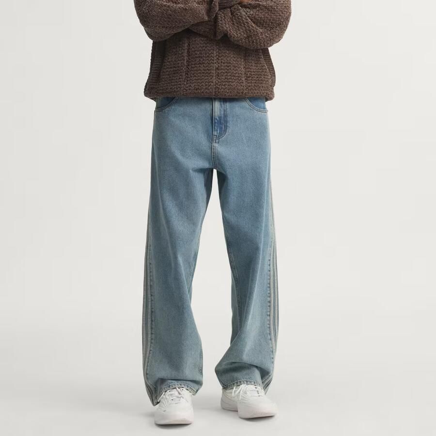 Adidas FIREBIRD ADICOLOR MID-RISE STRAIGHT-LEG DENIM JEANS