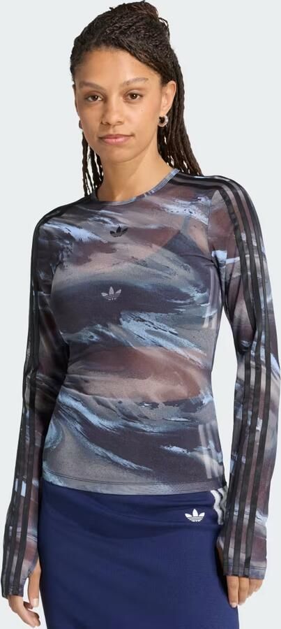 Adidas Originals Long Sleeve Mesh Marble All Over Print T-Shirt Groen- Dames Groen - Foto 2