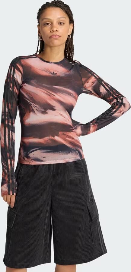 Adidas Originals Long Sleeve Mesh Marble All Over Print T-Shirt Rood- Dames Rood - Foto 2