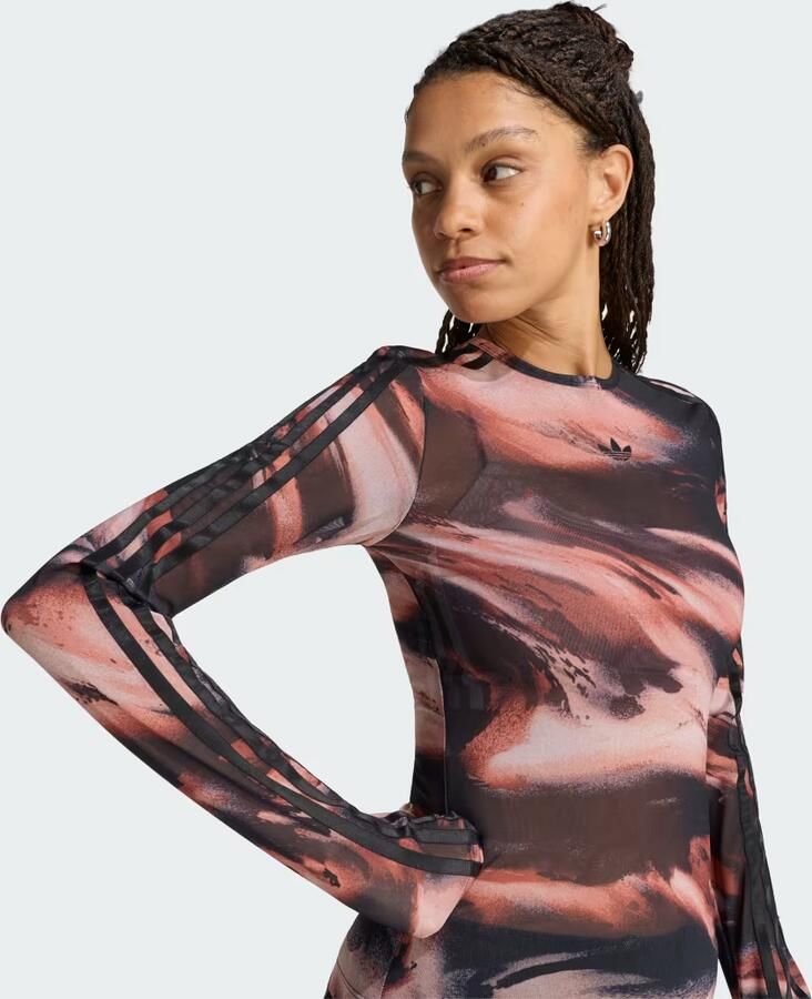Adidas Originals Long Sleeve Mesh Marble All Over Print T-Shirt Rood- Dames Rood - Foto 4