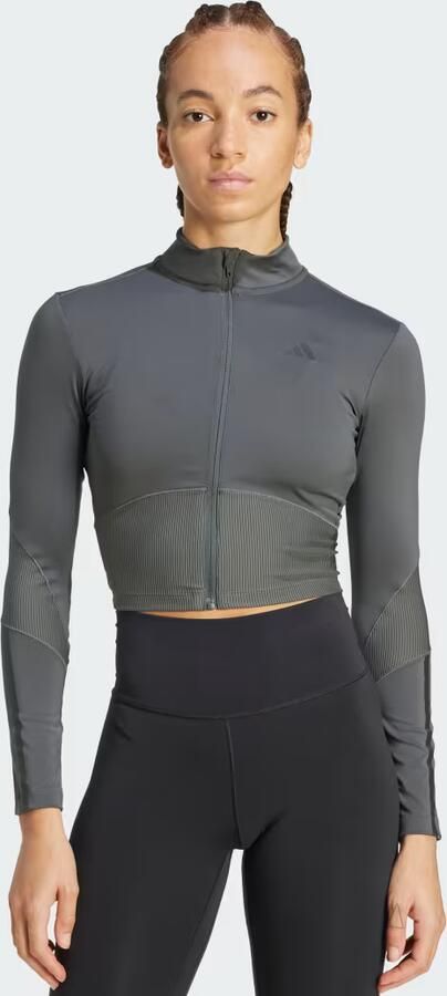 Adidas Hyperglam Ribbed Full Zip Top Grijs- Dames Grijs - Foto 7