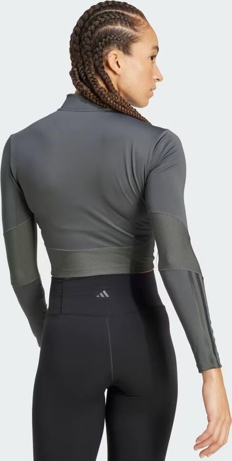 Adidas Hyperglam Ribbed Full Zip Top Grijs- Dames Grijs - Foto 6