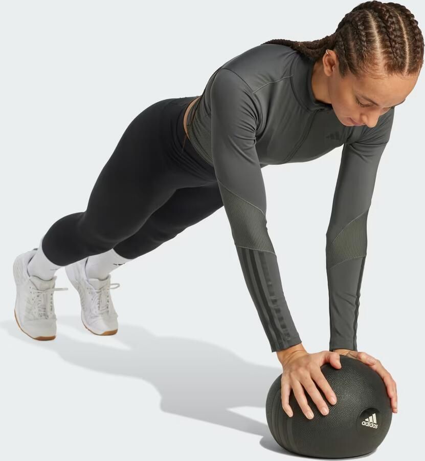 Adidas Hyperglam Ribbed Full Zip Top Grijs- Dames Grijs