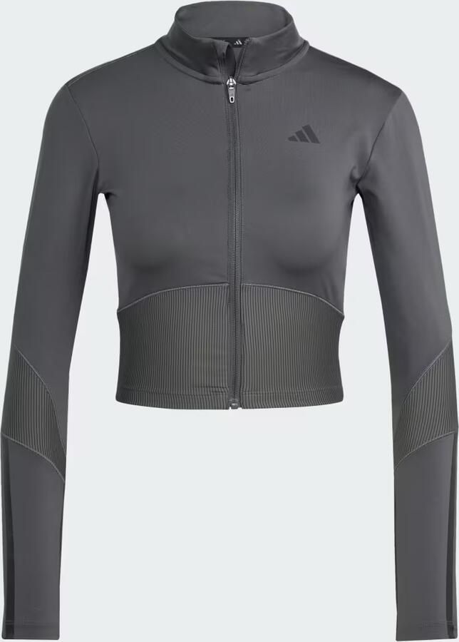 Adidas Hyperglam Ribbed Full Zip Top Grijs- Dames Grijs - Foto 3