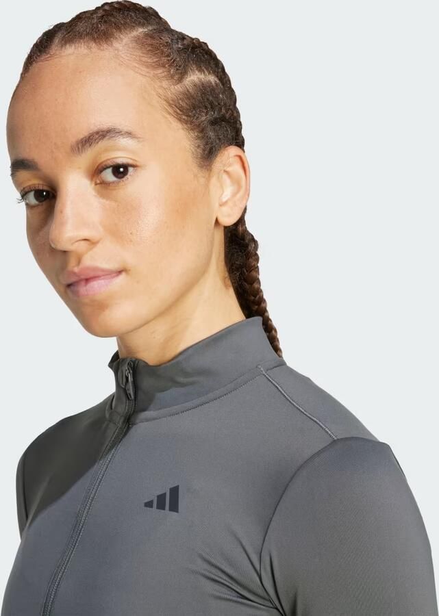 Adidas Hyperglam Ribbed Full Zip Top Grijs- Dames Grijs - Foto 4