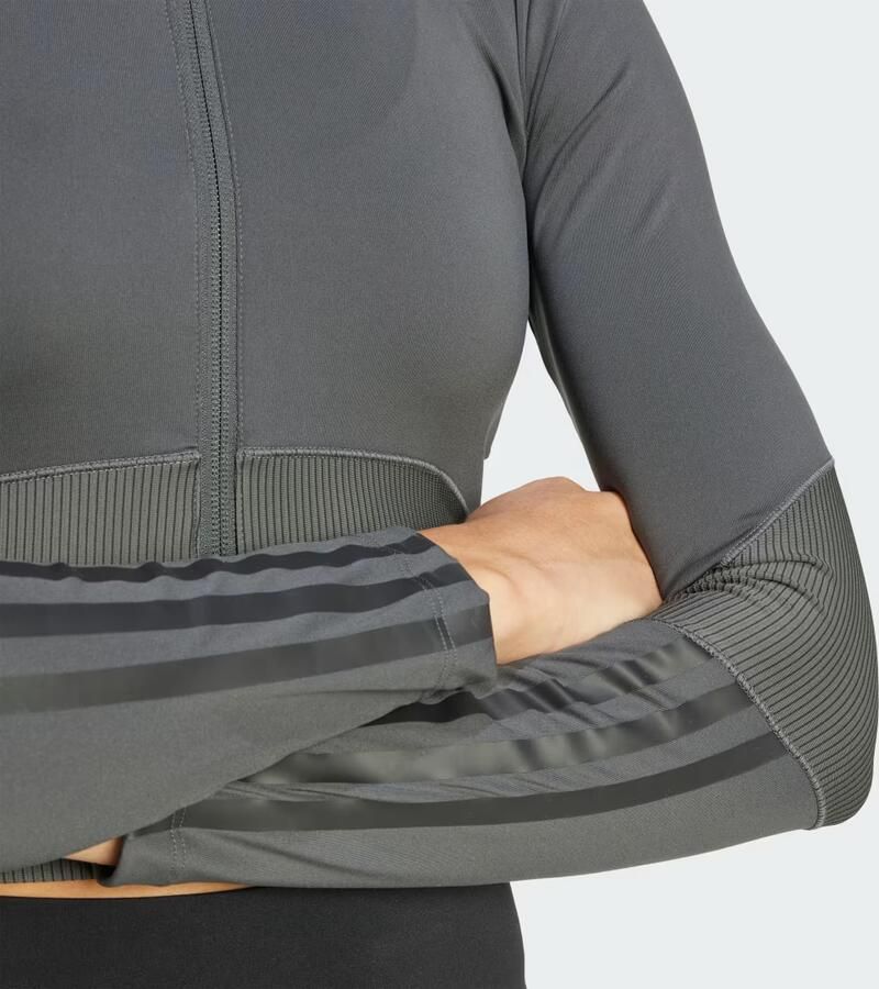 Adidas Hyperglam Ribbed Full Zip Top Grijs- Dames Grijs - Foto 2