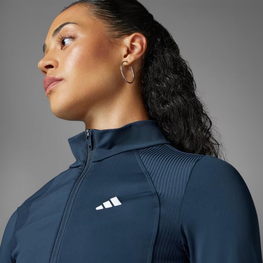 Adidas Hyperglam Rib Full Zip Top Blauw- Dames Blauw - Foto 4