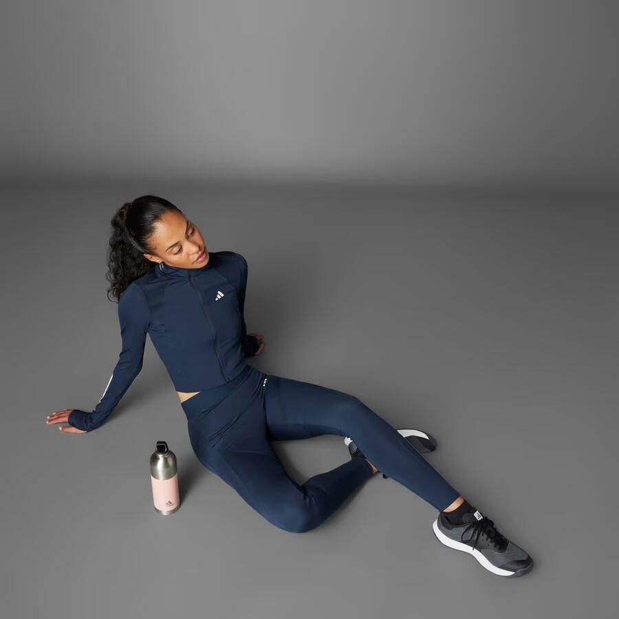 Adidas Hyperglam Rib Full Zip Top Blauw- Dames Blauw - Foto 5