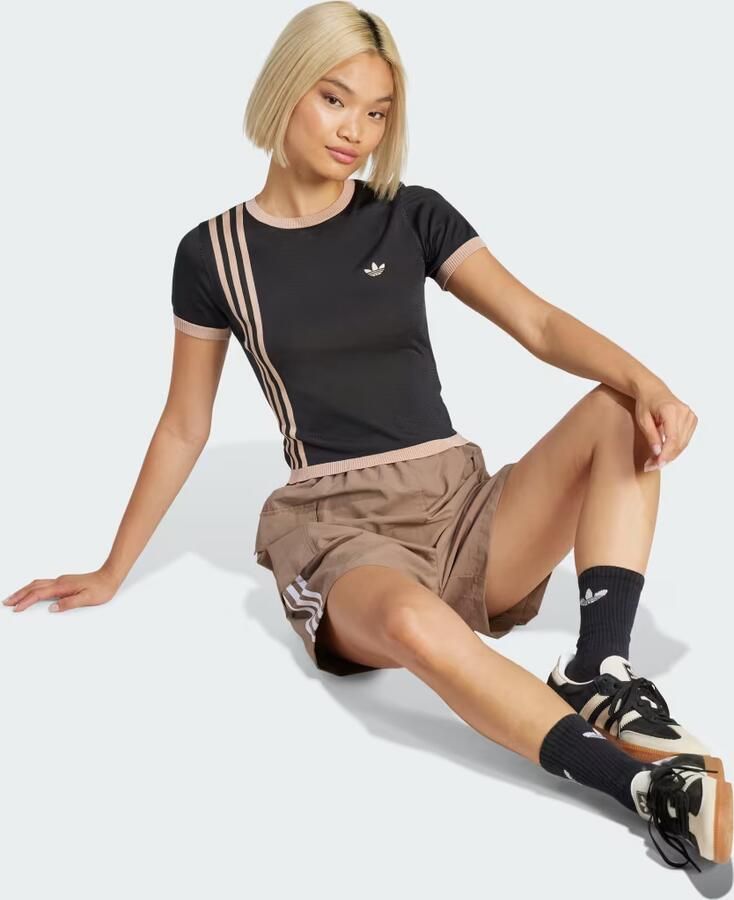 Adidas Geribbelde Crew Neck T-shirt Black Dames - Foto 3