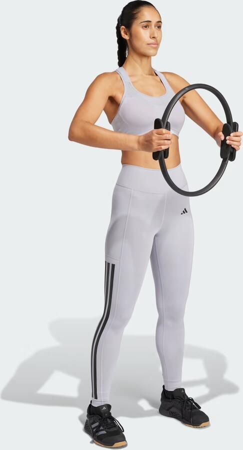 Adidas Optime 3-Stripes Lange Legging Grijs- Dames Grijs - Foto 3