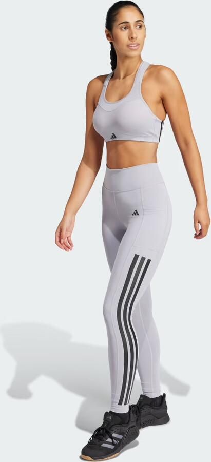 Adidas Optime 3-Stripes Lange Legging Grijs- Dames Grijs - Foto 4