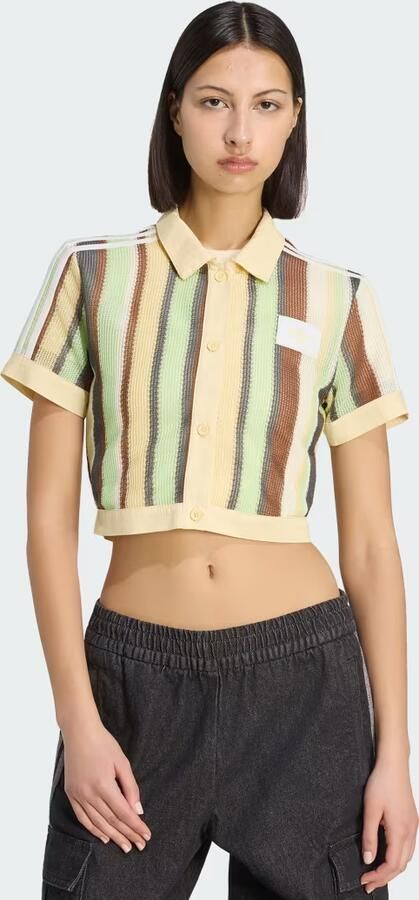 Adidas Originals Crochet Crop Polo Shirt Geel- Dames Geel - Foto 4