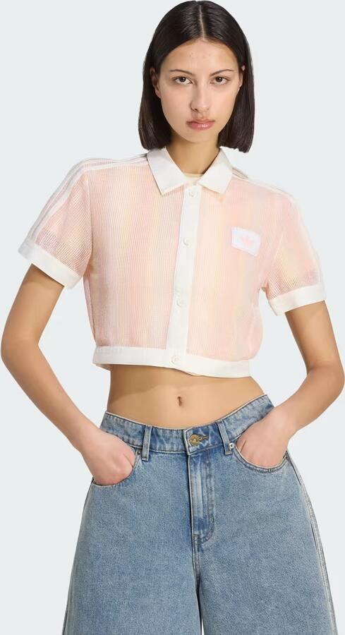 Adidas Originals Crochet Crop Polo Shirt Roze- Dames Roze - Foto 2