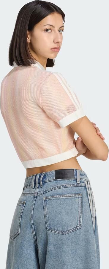 Adidas Originals Crochet Crop Polo Shirt Roze- Dames Roze - Foto 8