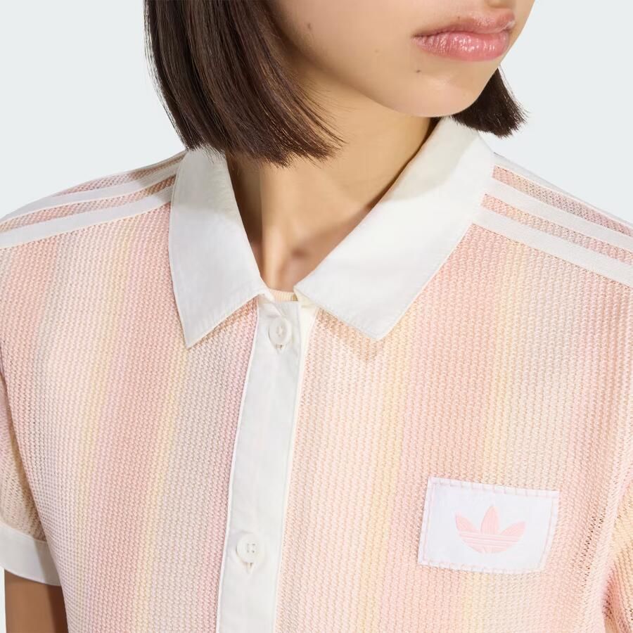 Adidas Originals Crochet Crop Polo Shirt Roze- Dames Roze - Foto 3