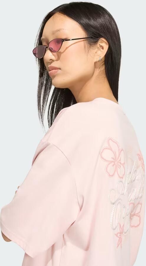 Adidas Originals Floral Stitch Boyfriend T-Shirt Roze- Dames Roze - Foto 5