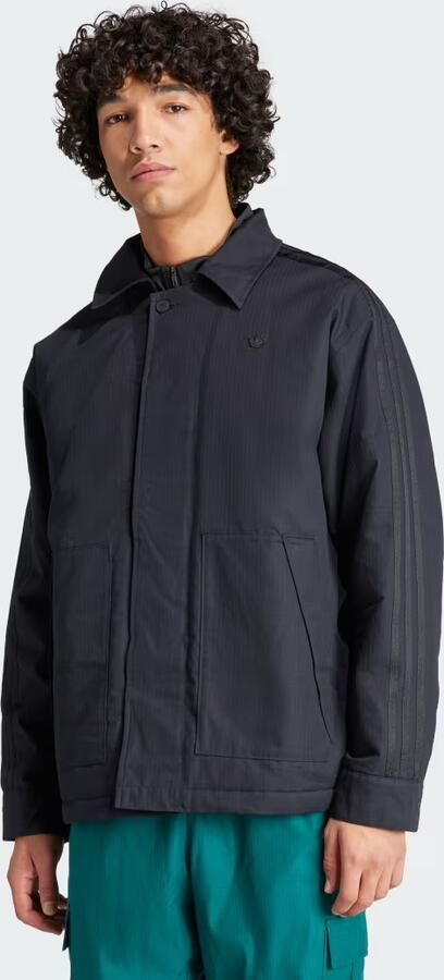 Adidas Originals Zwarte jas met geribbelde kraag en knoopsluiting Black Heren