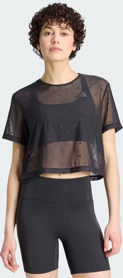Adidas Training Kort fit sport t-shirt van mesh met mouwboordjes met logo stitchings