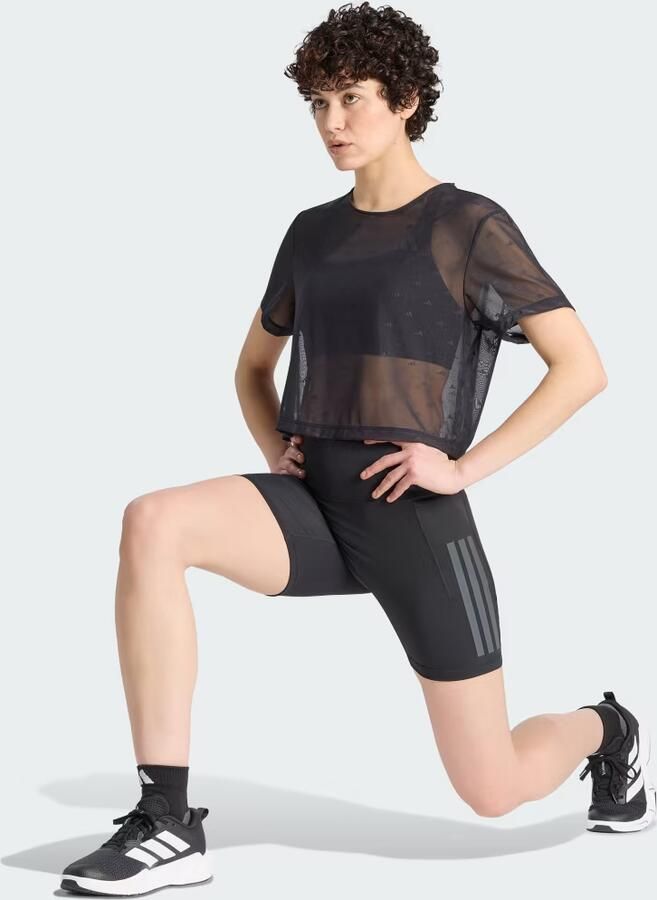 Adidas Training Kort fit sport t-shirt van mesh met mouwboordjes met logo stitchings - Foto 4