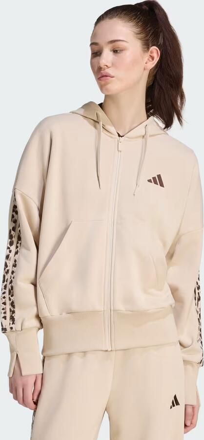 Adidas Seasonal Essentials 3-Stripes Capuchonjack met Lange Ritssluiting en Dierenprint - Foto 2