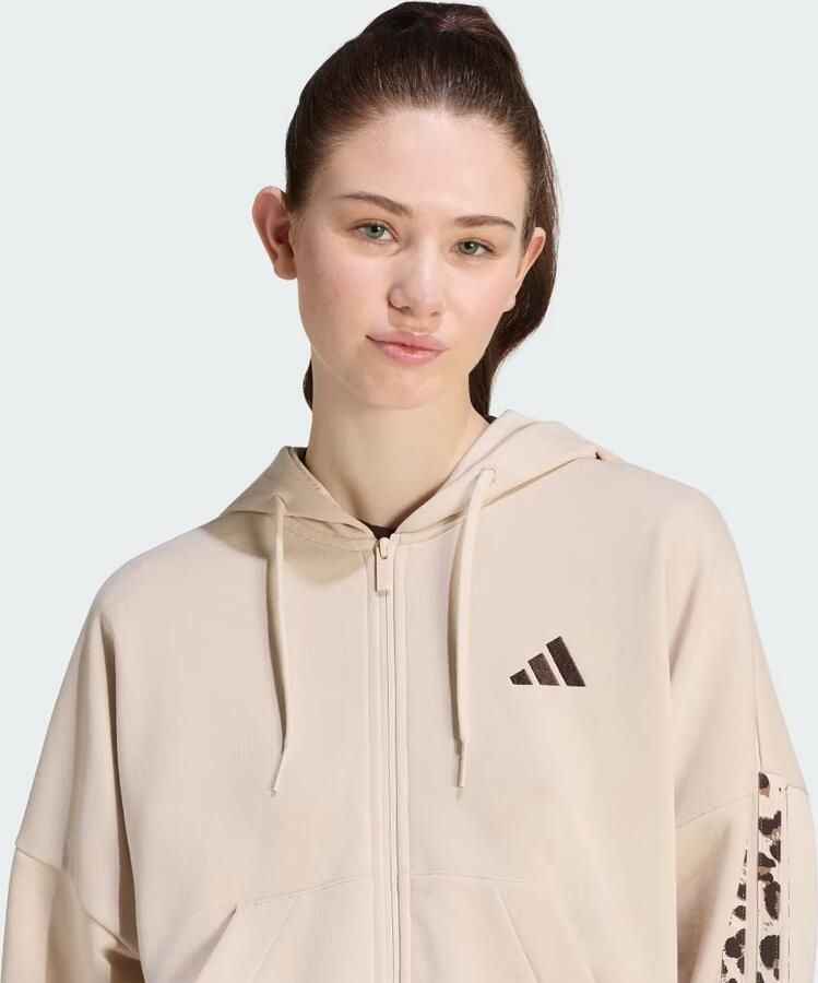 Adidas Seasonal Essentials 3-Stripes Capuchonjack met Lange Ritssluiting en Dierenprint - Foto 4