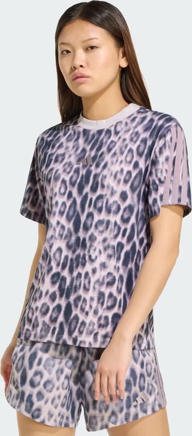 Adidas Seasonal Essentials T-shirt met 3-Stripes en Luipaardprint