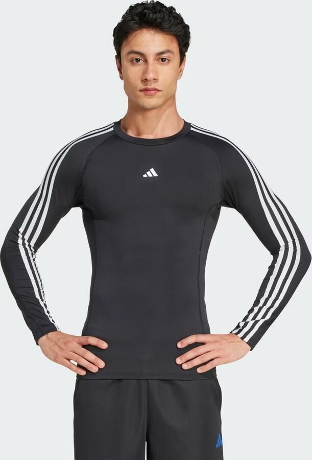Adidas TECHFIT Compression Training 3-Stripes Longsleeve Zwart- Heren Zwart - Foto 8