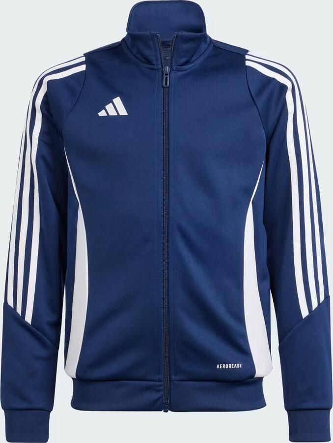 Adidas Perfor ce Junior voetbal trainingsjack TIRO 24 donkerblauw wit Sportvest Polyester Opstaande kraag 128
