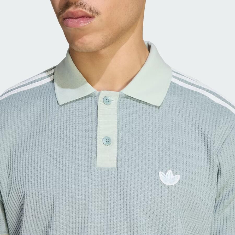 Adidas Originals 3-Stripes Waffle Knit Polo Shirt Groen- Heren Groen - Foto 5