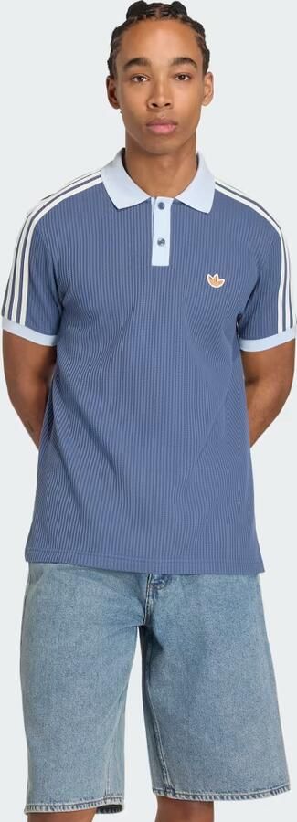 Adidas Originals 3-Stripes Waffle Knit Polo Shirt Blauw- Heren Blauw - Foto 4