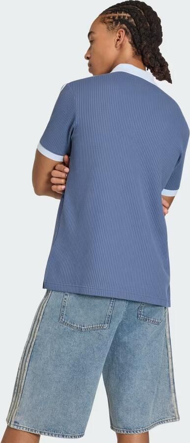 Adidas Originals 3-Stripes Waffle Knit Polo Shirt Blauw- Heren Blauw - Foto 7