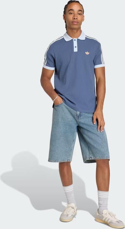 Adidas Originals 3-Stripes Waffle Knit Polo Shirt Blauw- Heren Blauw - Foto 6