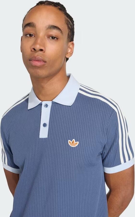 Adidas Originals 3-Stripes Waffle Knit Polo Shirt Blauw- Heren Blauw - Foto 5