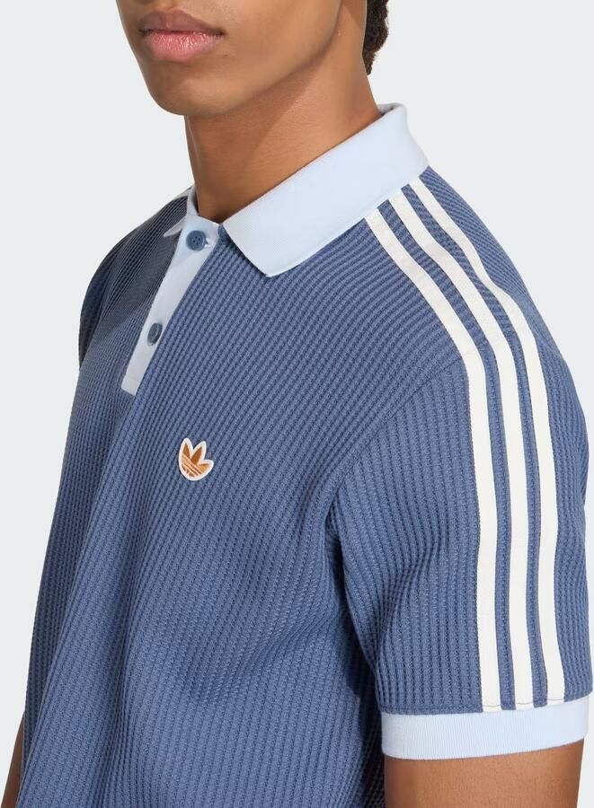 Adidas Originals 3-Stripes Waffle Knit Polo Shirt Blauw- Heren Blauw - Foto 2