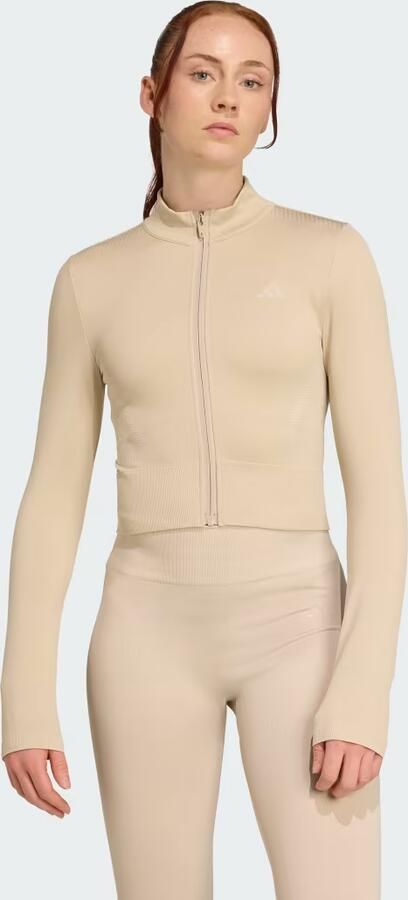 Adidas Seamless Full Zip Top Beige- Dames Beige - Foto 7