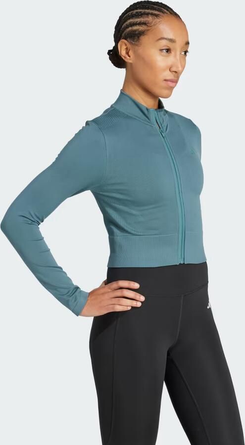 Adidas Seamless Full Zip Top Groen- Dames Groen - Foto 5