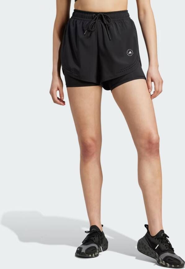 Adidas by stella mccartney Gelaagde hardloopshorts met geperforeerde details Black Dames