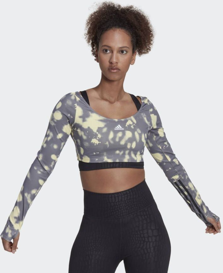 Adidas Performance Hyperglam Cut 3-Stripes Croptop met Lange Mouwen