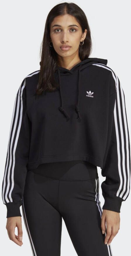 Adidas Zwarte Cropped Hoodie Pluche Interieur Black Dames