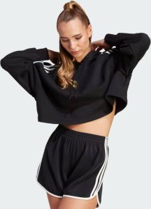 Adidas Originals Zwarte Crop Hoodie Oversized Fit Sportieve Stijl Zwart Dames