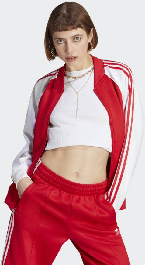 Adidas Originals Rode Sweatshirt met Ritssluiting en Contrasterende Mouwen voor Dames Rood Dames