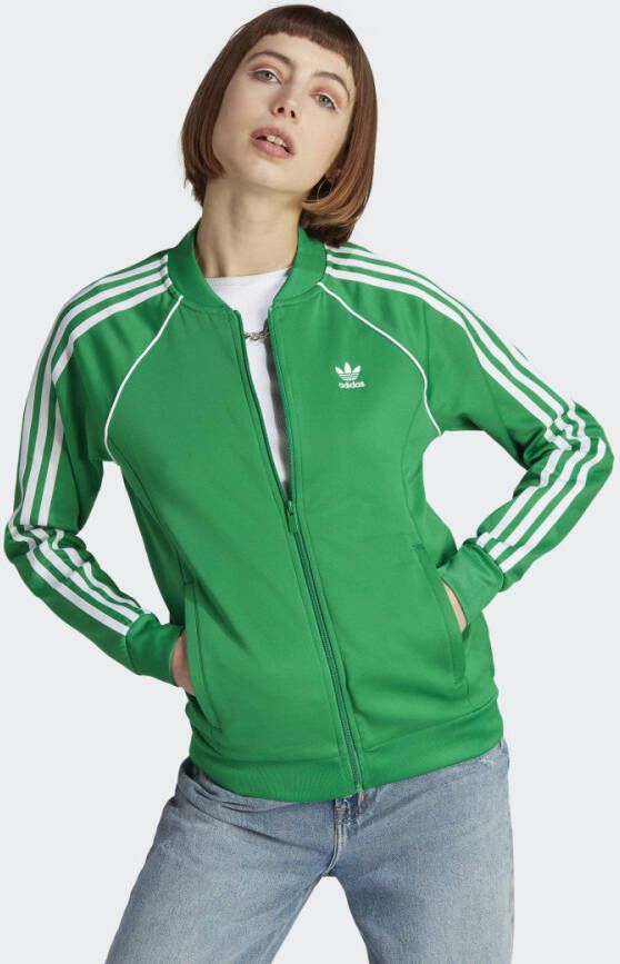Adidas Originals Groene Sweater met Rits en 3 Strepen Groen Dames