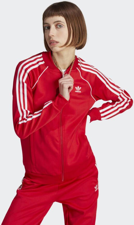 Adidas Originals Stijlvolle Zip-Through Sweatshirt voor Dames Rood Dames