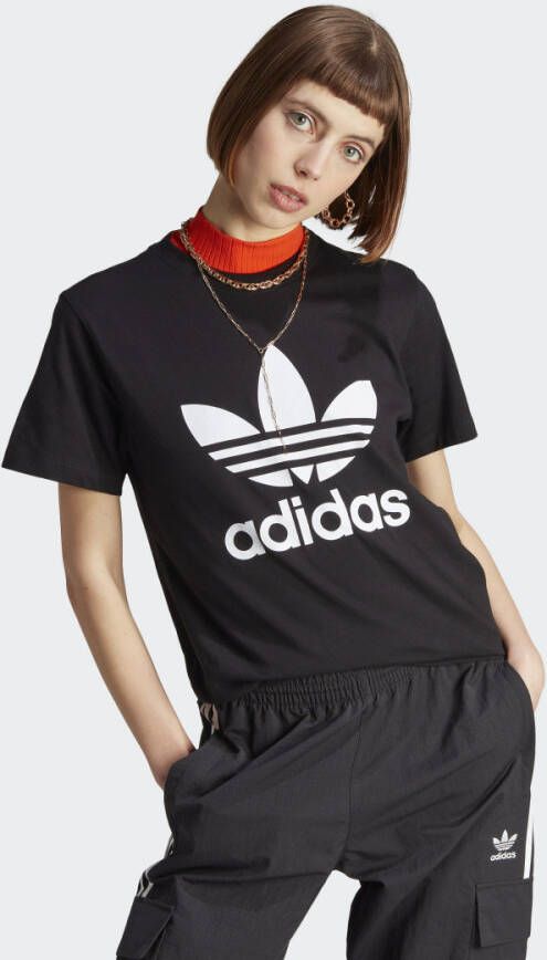 Adidas Originals Zwart sportief T-shirt met logo print Black Dames