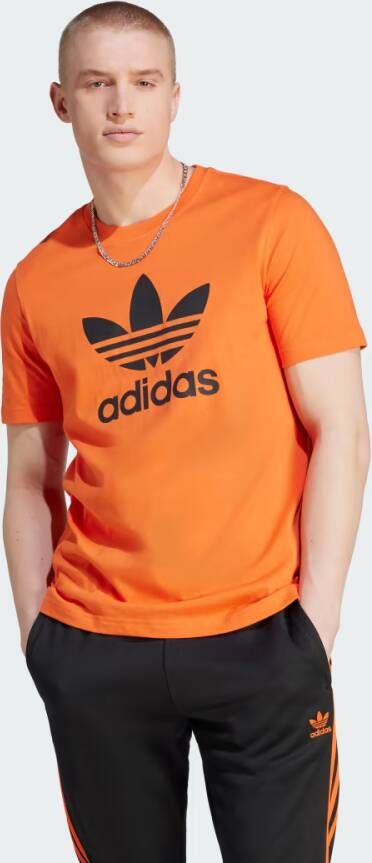 Adidas Originals Oranje Geribbelde Crew Neck T-Shirt voor Heren Orange Heren