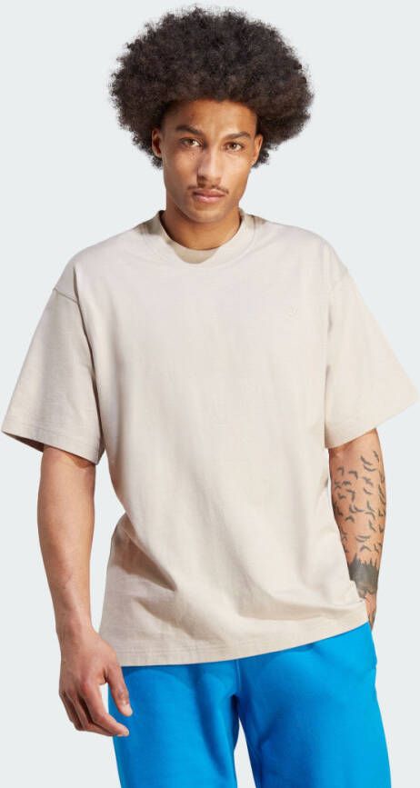 Adidas Originals Beige T-shirt met geborduurd logo Gray Heren
