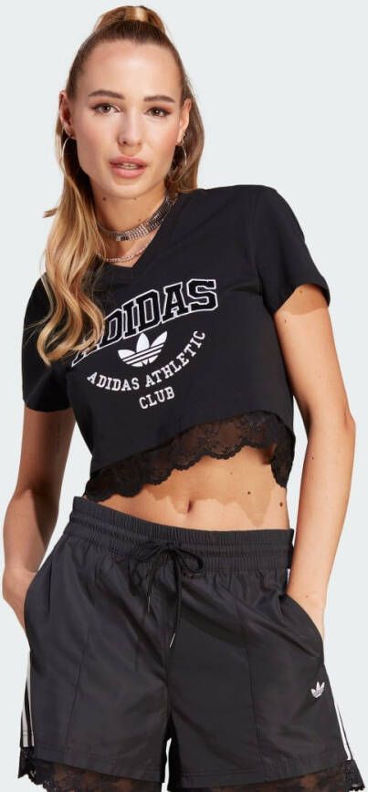 Adidas Originals T-shirt met kanten afwerking Black Dames